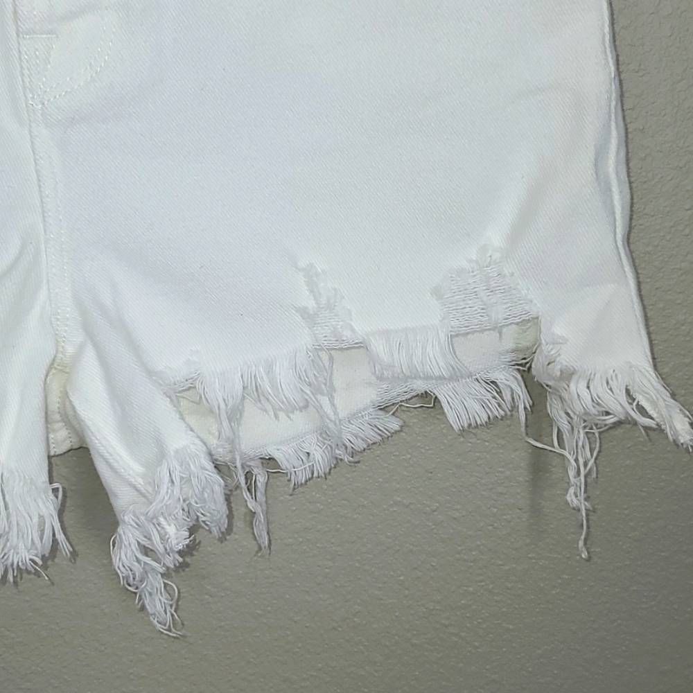 Good American White Distressed High-Rise Jean Shorts - Picture 4 of 8